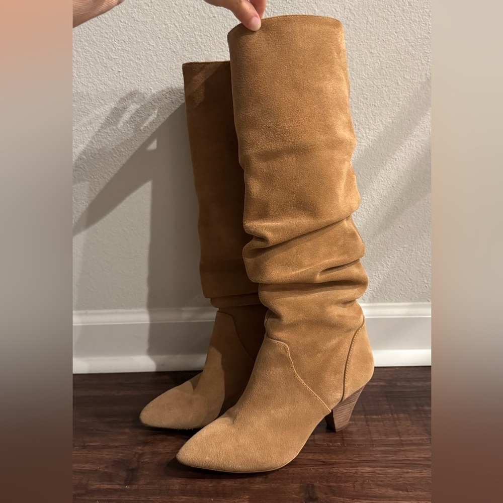 Camel Suede Scrunchie Boot Women's Pull up Boots